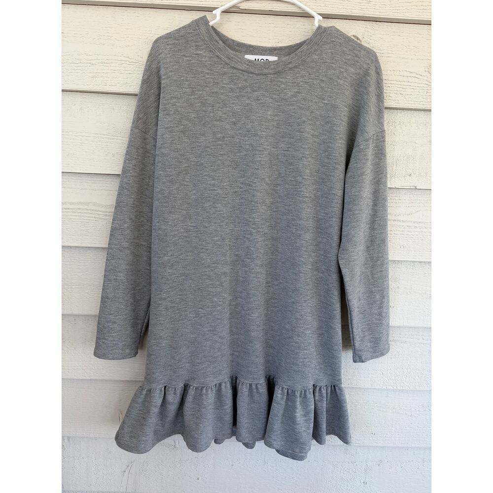 MOD Gray Ruffle Hem Tunic Dress Long Sleeve Casual Mini Dress Size M - Picture 2 of 6